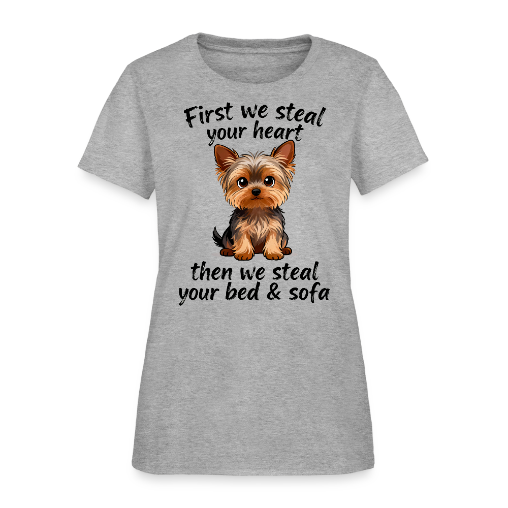First We Steal Your Heart Yorkies Women's T-Shirt - heather gray