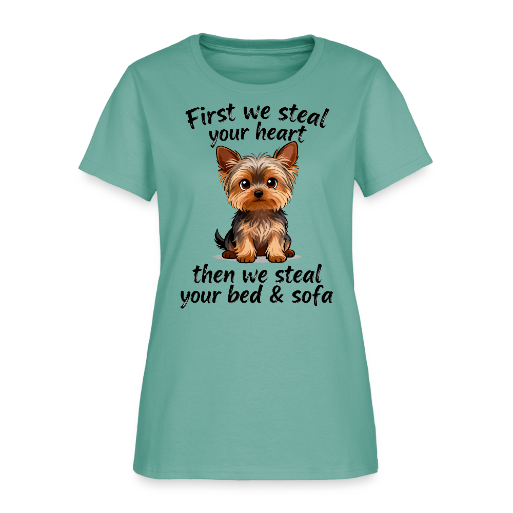 First We Steal Your Heart Yorkies Women's T-Shirt - aquatic