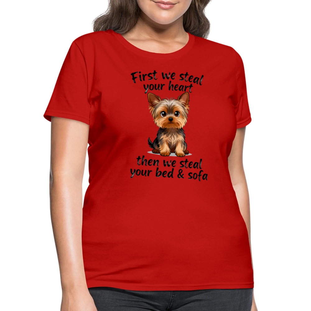 First We Steal Your Heart Yorkies Women's T-Shirt - red