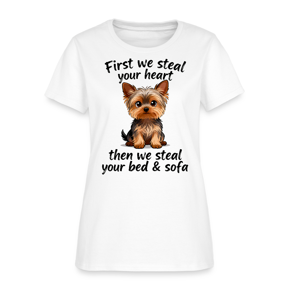 First We Steal Your Heart Yorkies Women's T-Shirt - white