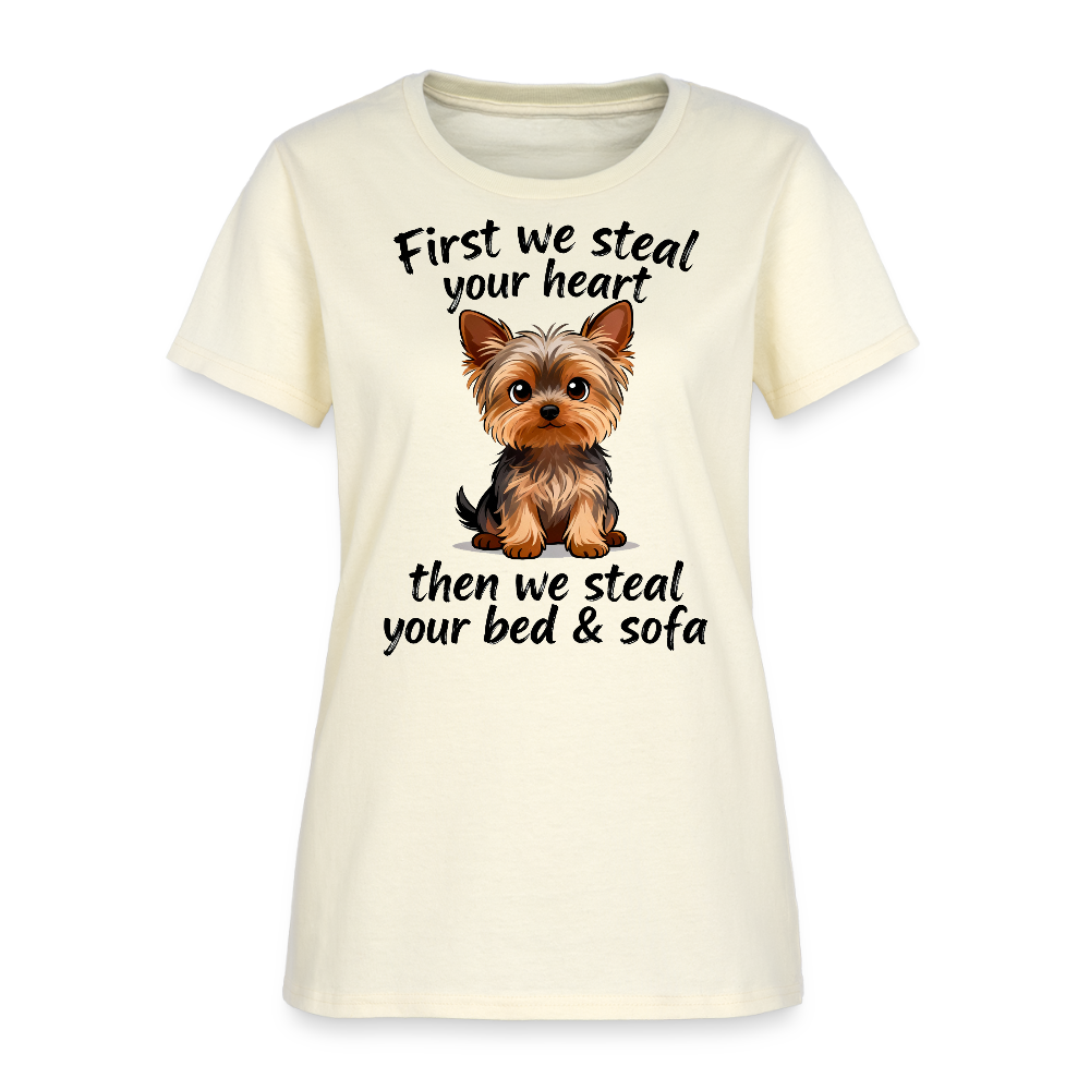 First We Steal Your Heart Yorkies Women's T-Shirt - off white