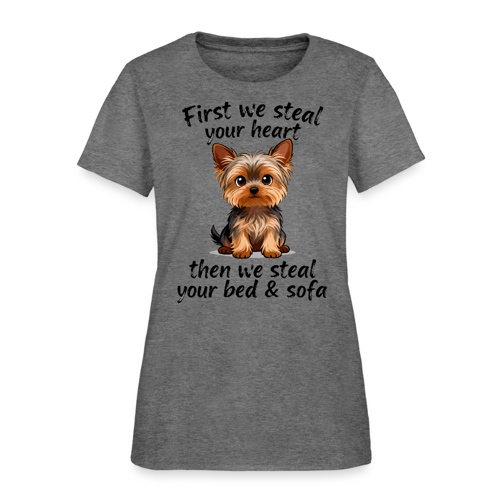 First We Steal Your Heart Yorkies Women's T-Shirt - graphite heather