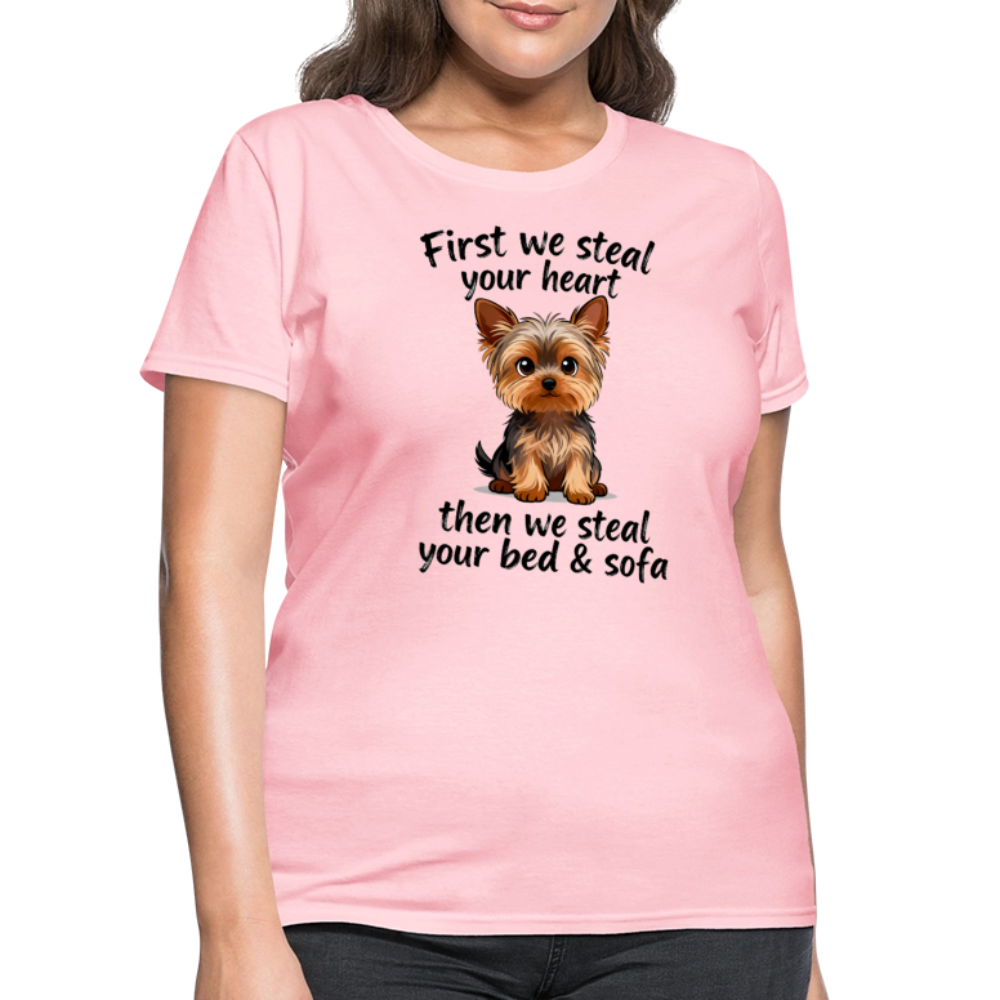 First We Steal Your Heart Yorkies Women's T-Shirt - pink