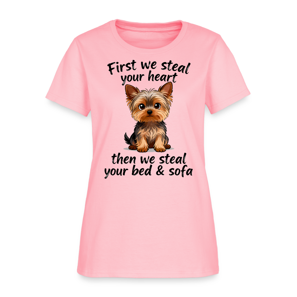 First We Steal Your Heart Yorkies Women's T-Shirt - pink