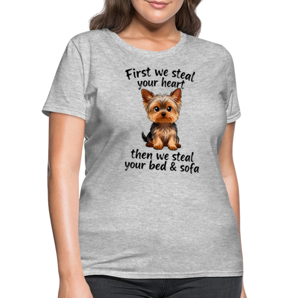First We Steal Your Heart Yorkies Women's T-Shirt - heather gray