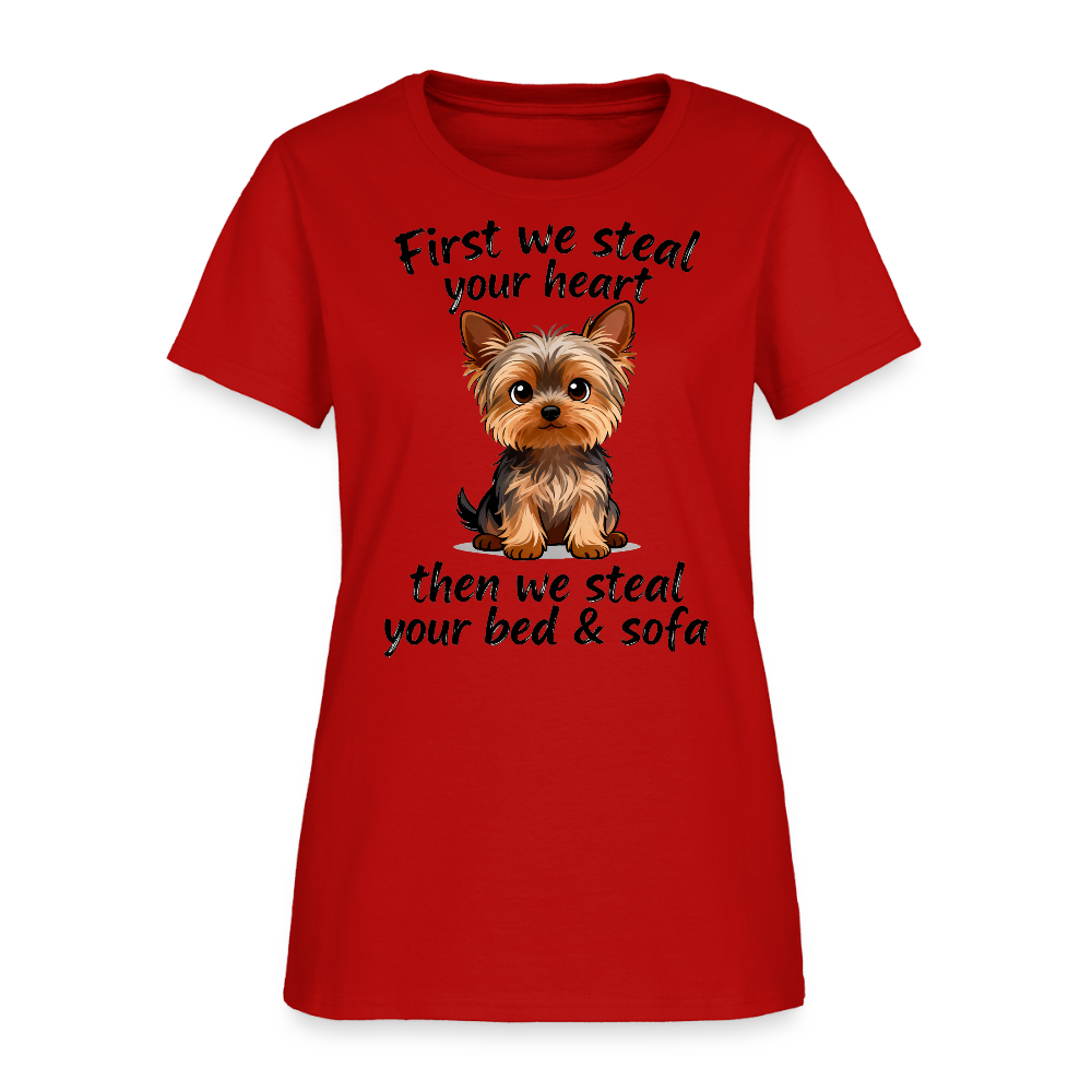 First We Steal Your Heart Yorkies Women's T-Shirt - red