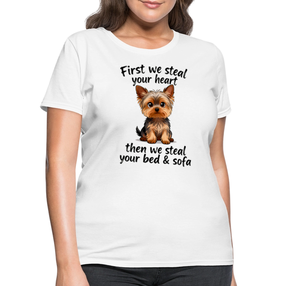 First We Steal Your Heart Yorkies Women's T-Shirt - white