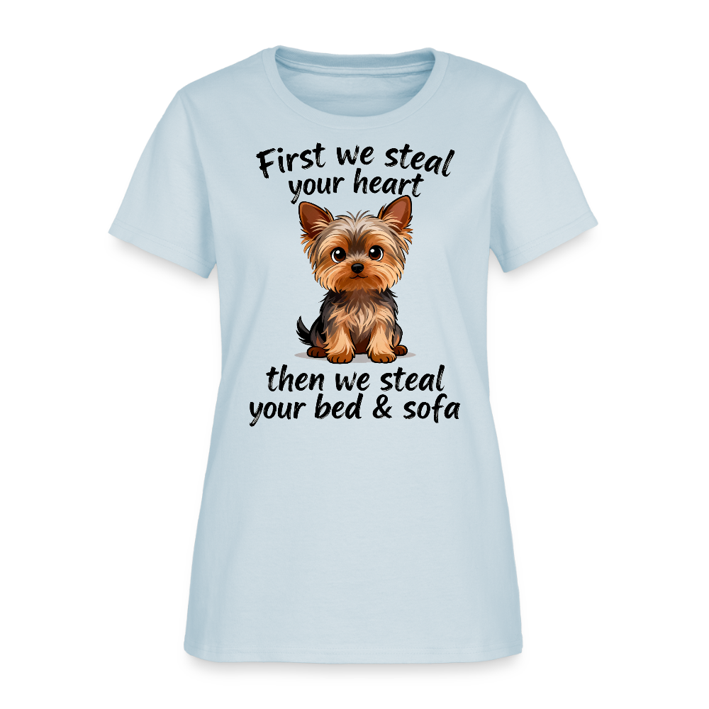 First We Steal Your Heart Yorkies Women's T-Shirt - light blue