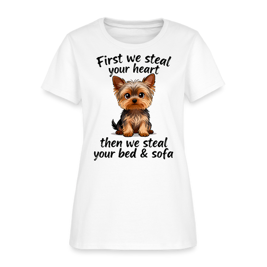 First We Steal Your Heart Yorkies Women's T-Shirt - white