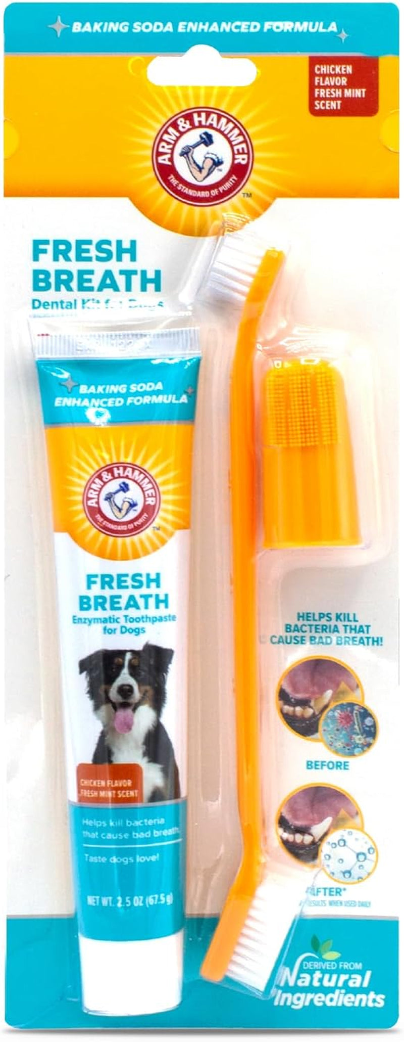 for Pets Fresh Breath Enzymatic Dog Dental Care Kit - Includes Dog Toothpaste, Dual Sided Toothbrush and Fingerbrush - Bad Breath Treatment, Chicken Flavor, 2.5 Ounce