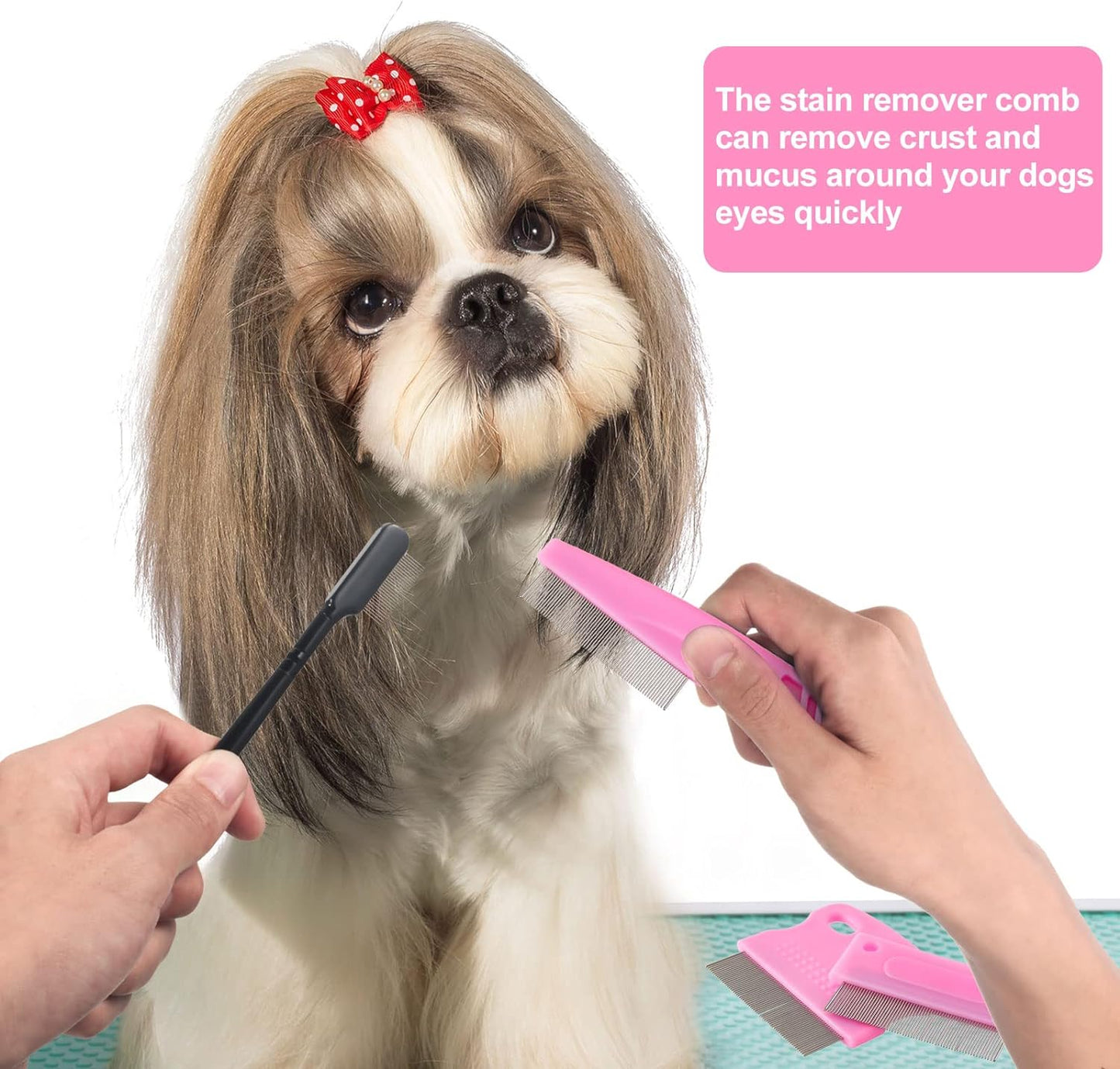 5 Pieces Dog Eye Combs Tear Stain Remover Combs Pet Grooming Comb for Small Dogs Gently Removing Eye Mucus and Crust (Pink, Black)