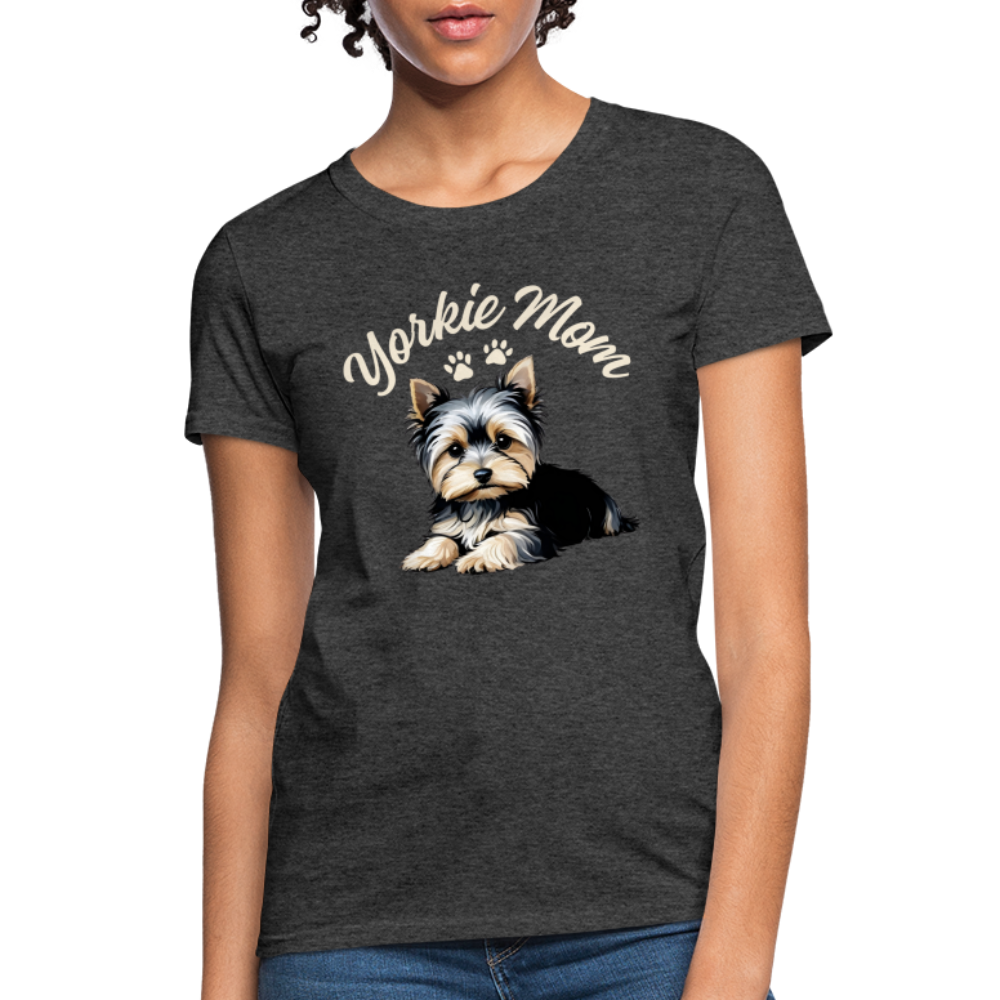 Yorkie Mom - Women's Black Heather T-Shirt - heather black